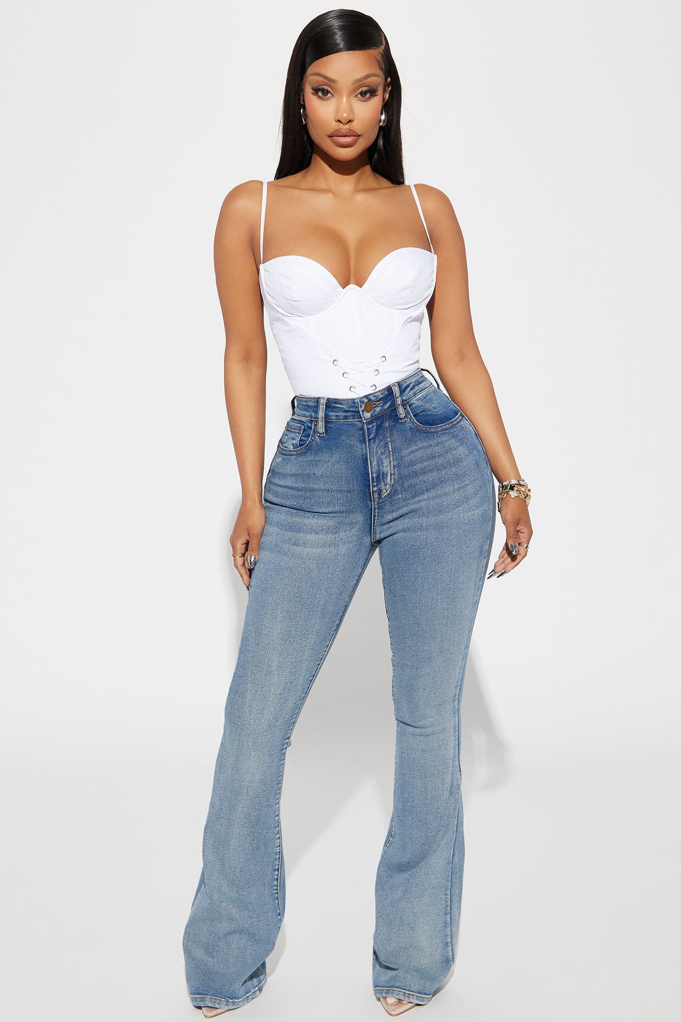 Gemma Sculpting Stretch Flare Jeans Vintage Wash Fashion Nova