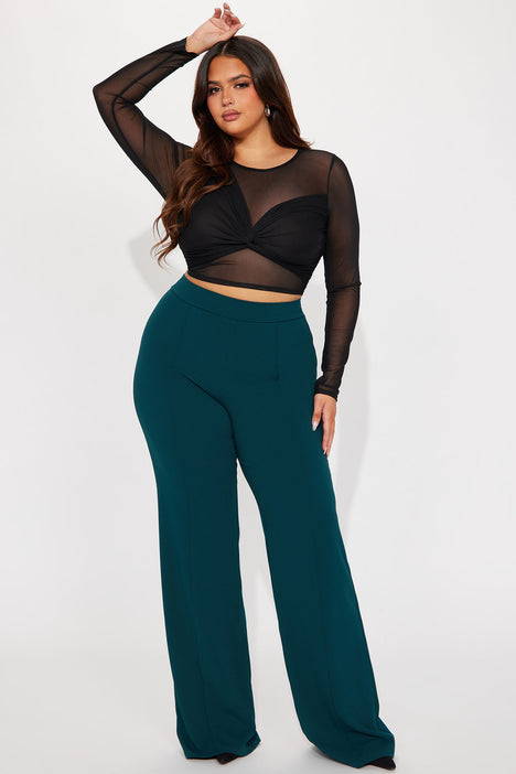 Plus size green top dress pants