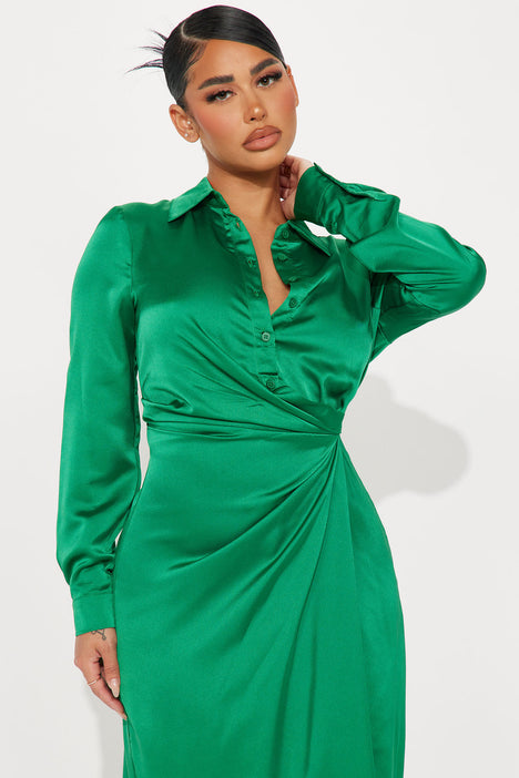 Isabella Satin Midi Dress Green Fashion Nova Dresses