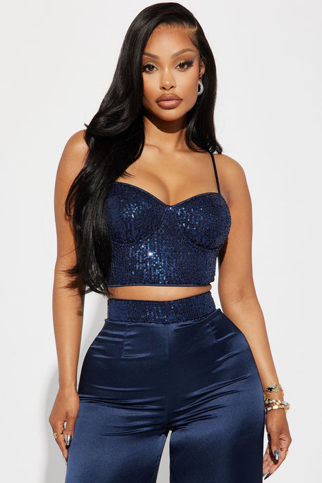 Navy satin hot sale crop top