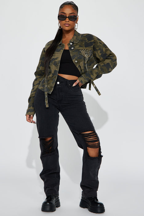 Green camo denim jacket hotsell