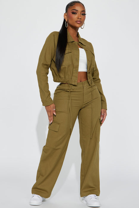 On Auto Pilot Cargo Pant Set Olive Fashion Nova Matching Sets