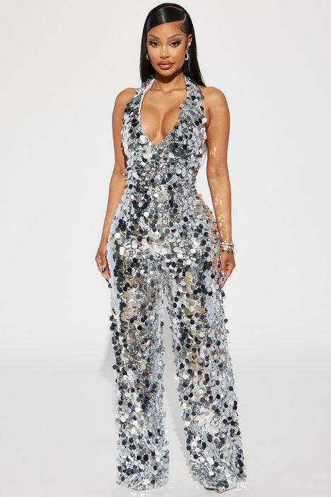 On Stage Sequin Jumpsuit Silver