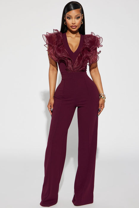 Met Last Night Jumpsuit Burgundy Fashion Nova Jumpsuits