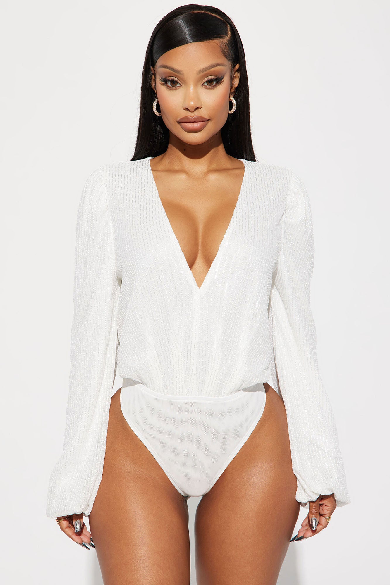 All That Glitters Sequin Bodysuit - White