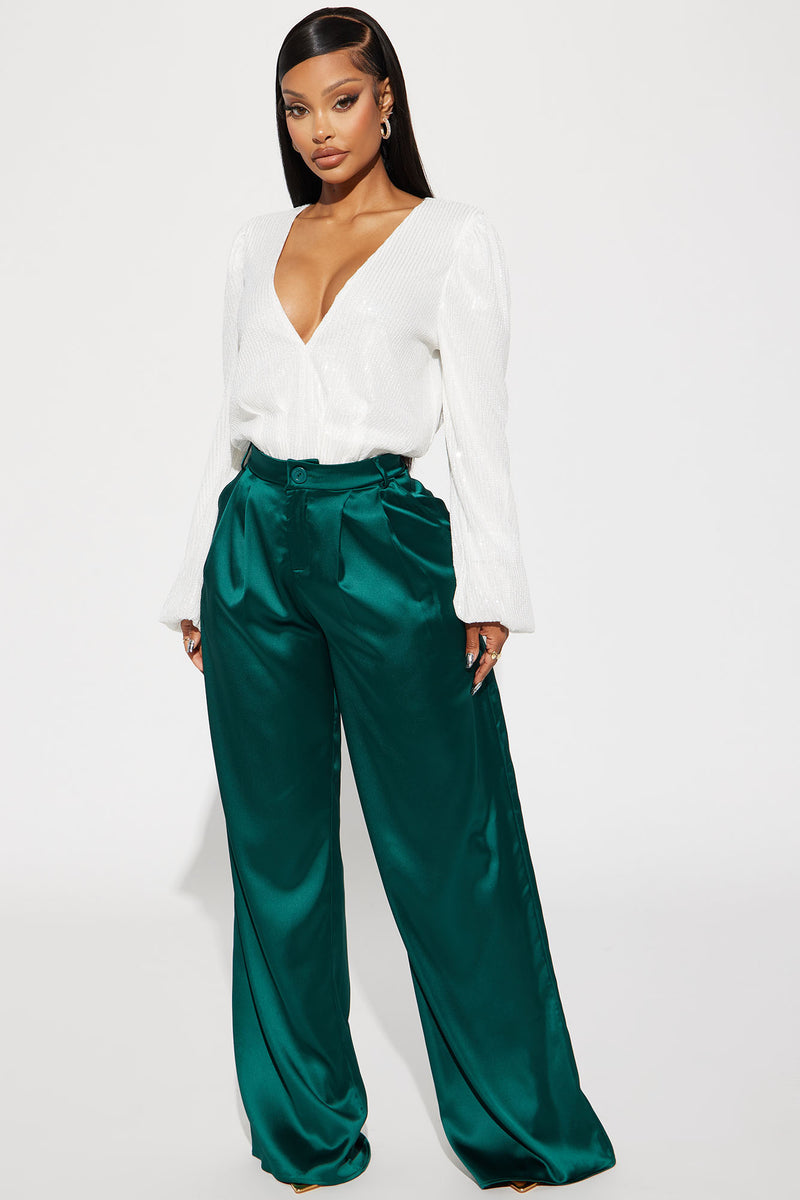 Adina Satin Trouser - Emerald | Fashion Nova, Pants | Fashion Nova