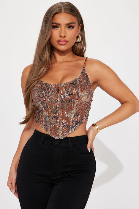 Gold sequin hot sale corset top