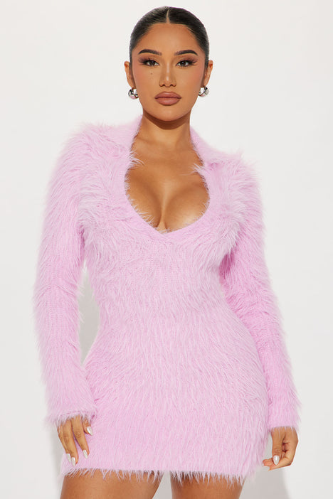 Liliana Fuzzy Sweater Mini Dress Pink