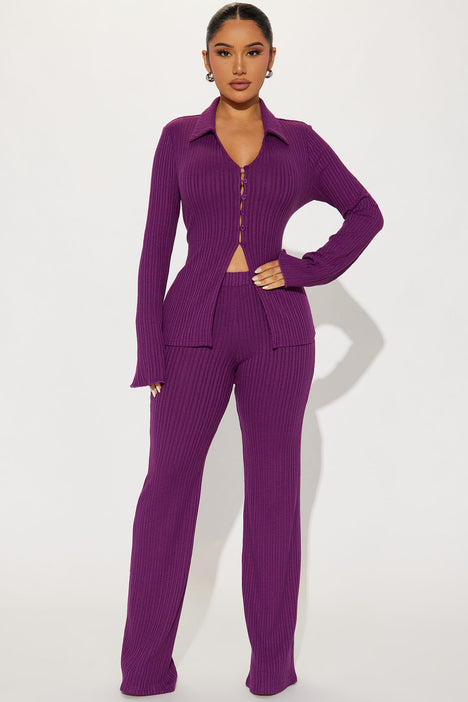 I Swear It s True Ribbed Pant Set Purple