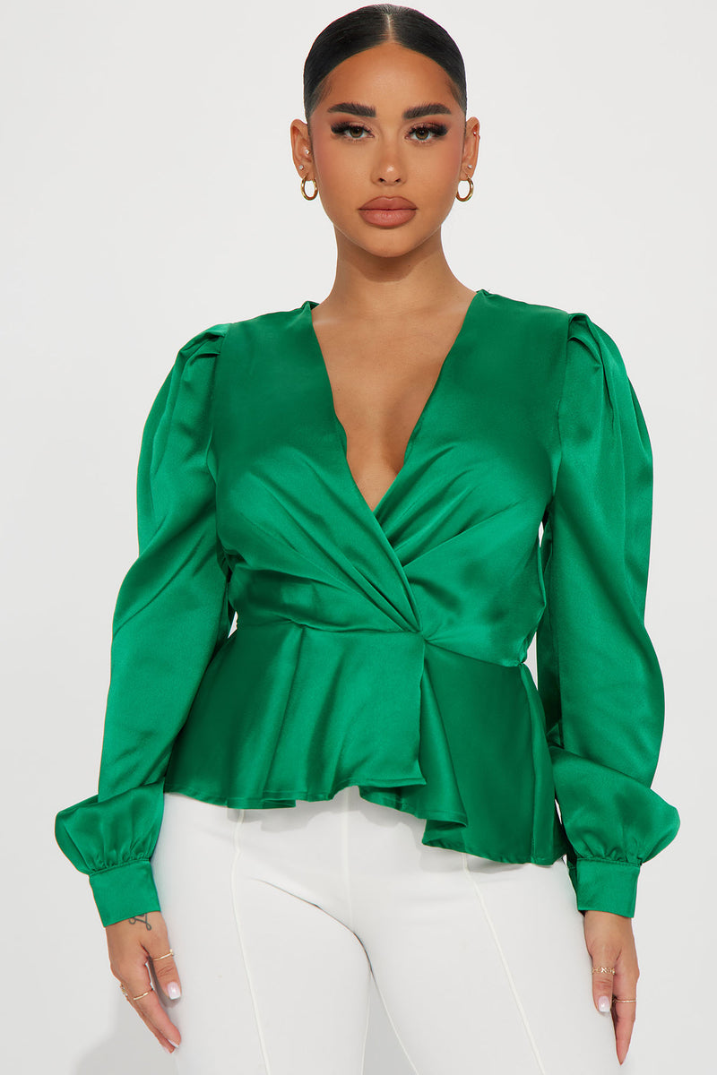 Linda Satin Blouse Top - Green | Fashion Nova, Shirts & Blouses ...