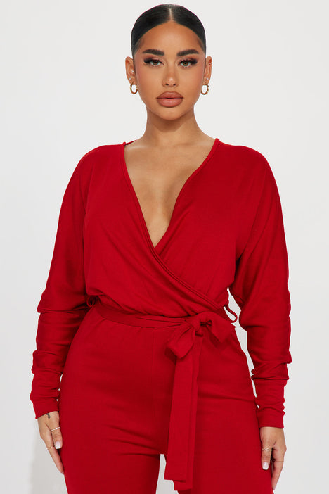 Red wrap jumpsuit new arrivals