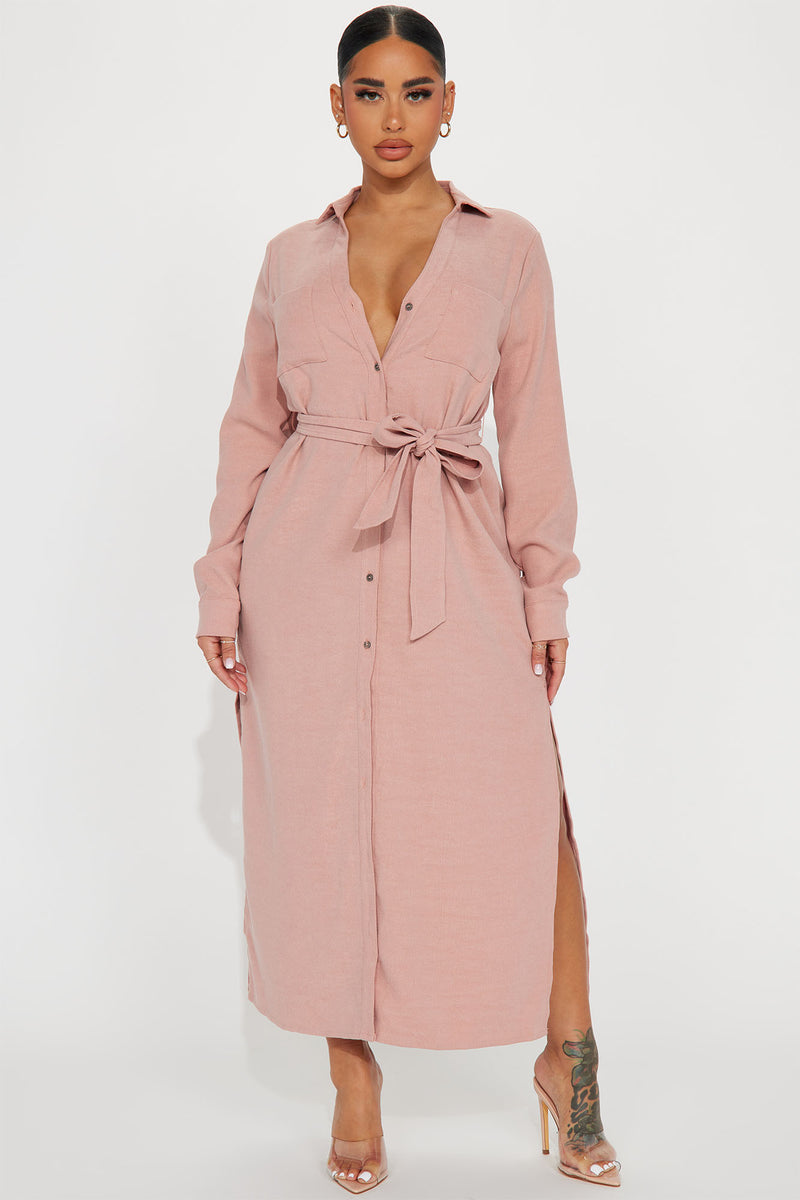Brianna | Women’s Blush Button-Up Summer Maxi Shirt Dress main image 0