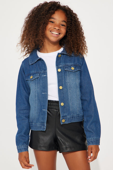 Green denim top jacket with fur