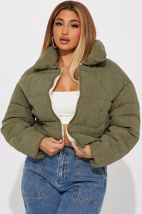Too Hot To Handle Puffer Jacket Olive