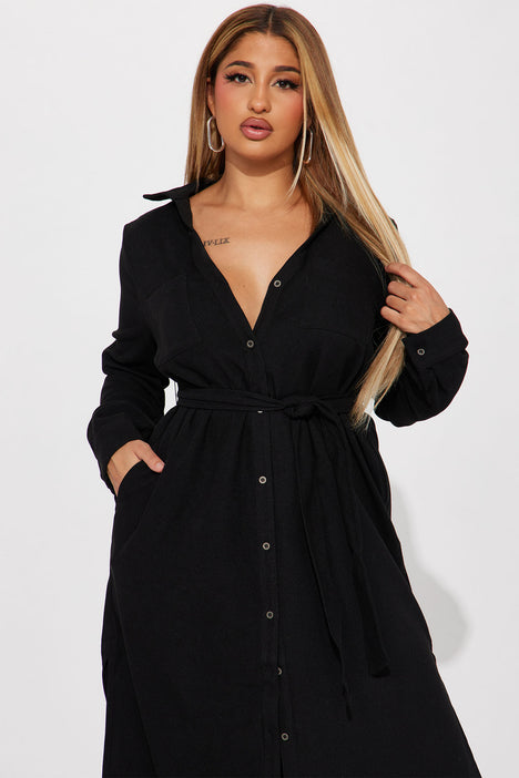 Gracie Button Down Maxi Dress Black