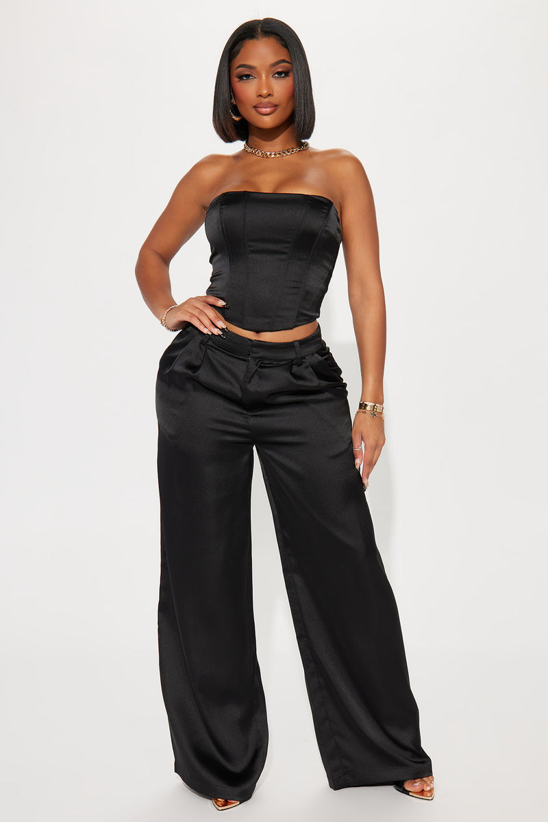Adriana Satin Pant Set - Black | Fashion Nova, Matching Sets | Fashion Nova