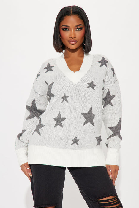 Grey sweater online with white stars