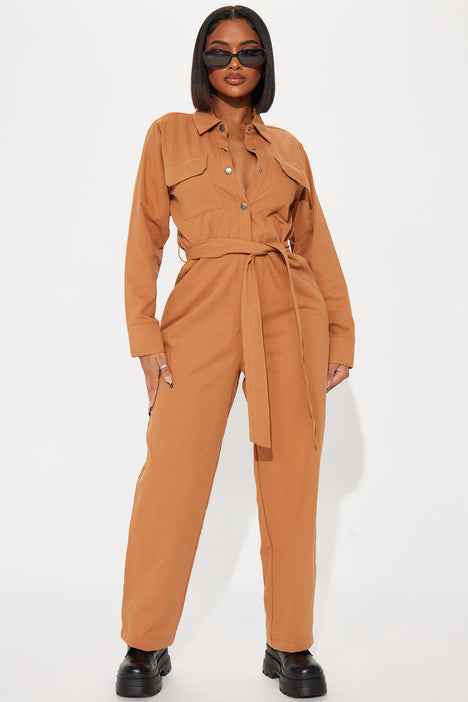 Tan jumpsuit hot sale fashion nova