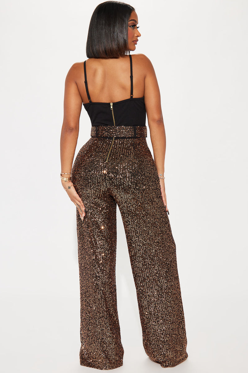 Shiniest Star Sequin Jumpsuit Bronze Fashion Nova, Jumpsuits