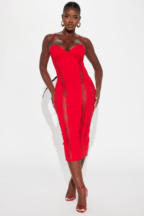 Slight Work Lace Midi Dress Red