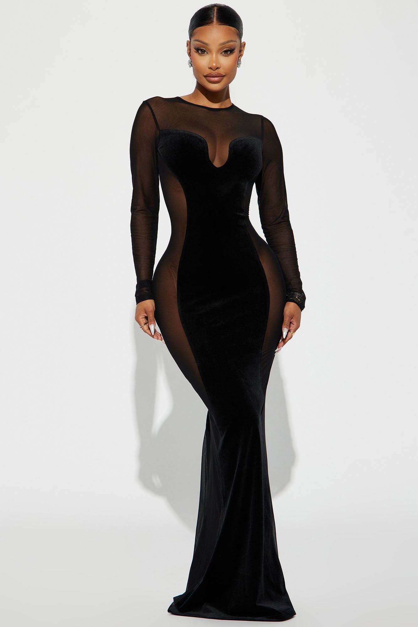 Slit Deep V Neck Dress Women Women Sexy Long Sleeve Bodycon Dress Evening  Gowns Party Dress Robe S Black - Walmart.com