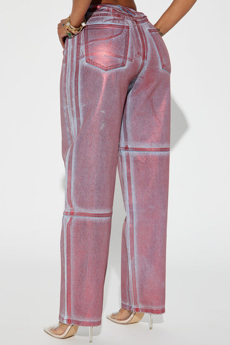 Red cheap metallic jeans