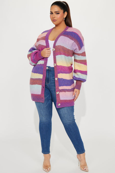 Sunbeam Abstract Striped Cardigan - Purple/combo