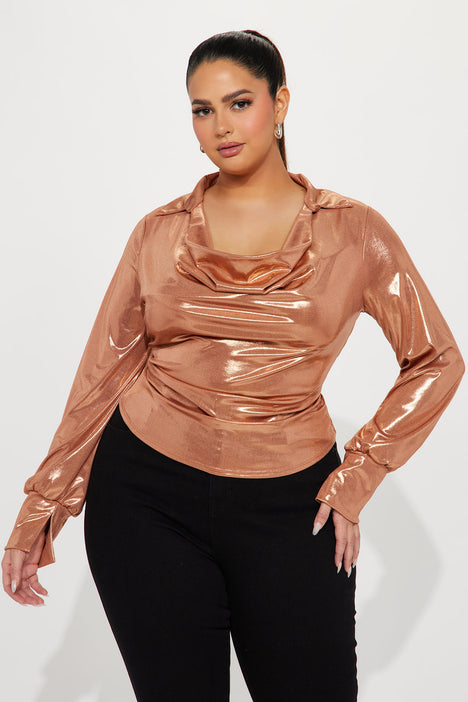 Plus size gold metallic tops clearance