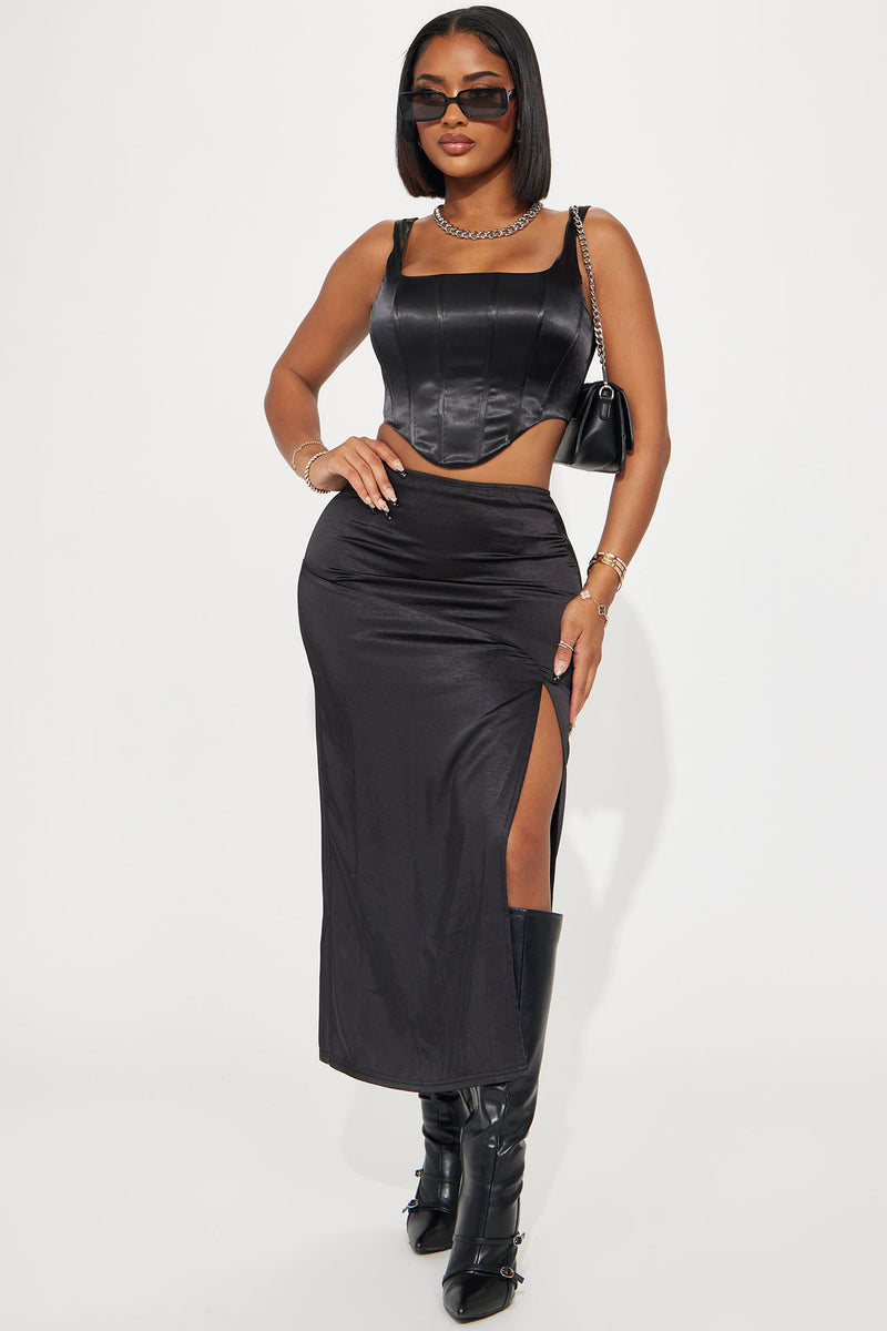 Lost In A Dream Satin Midi Skirt - Black | Fashion Nova, Skirts ...