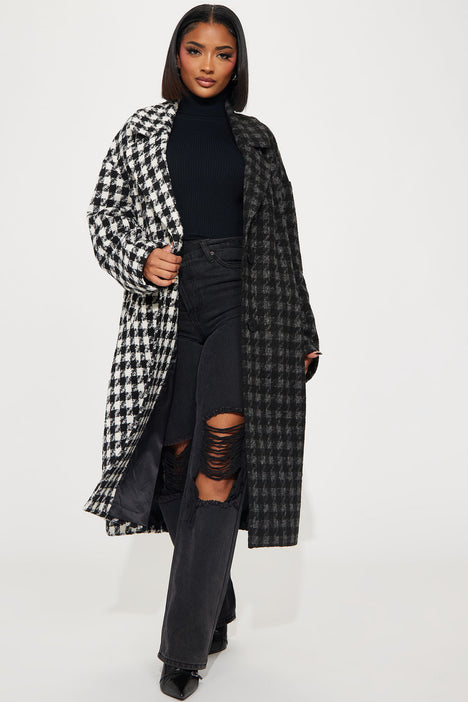 Black plaid trench coat top