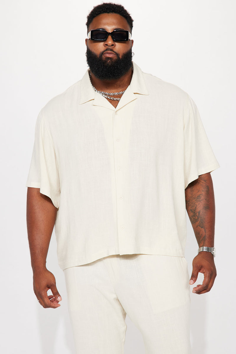Solid Textured Linen Button Up Shirt - Cream | Fashion Nova, Mens ...