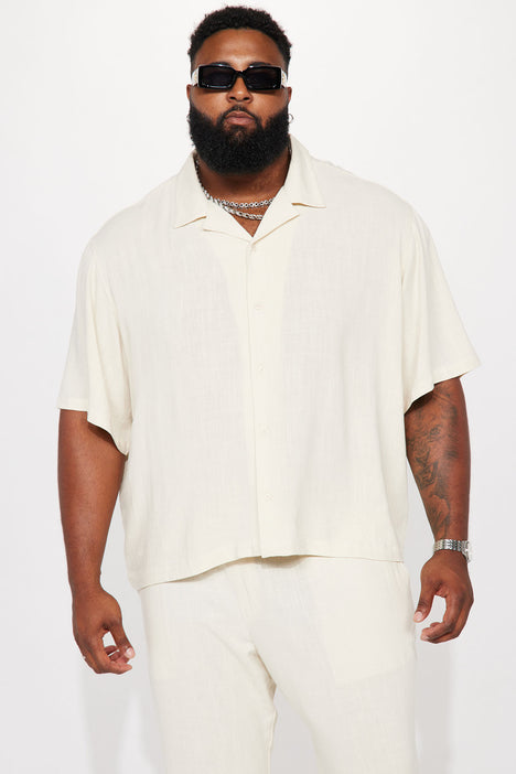 mens cream button down shirt