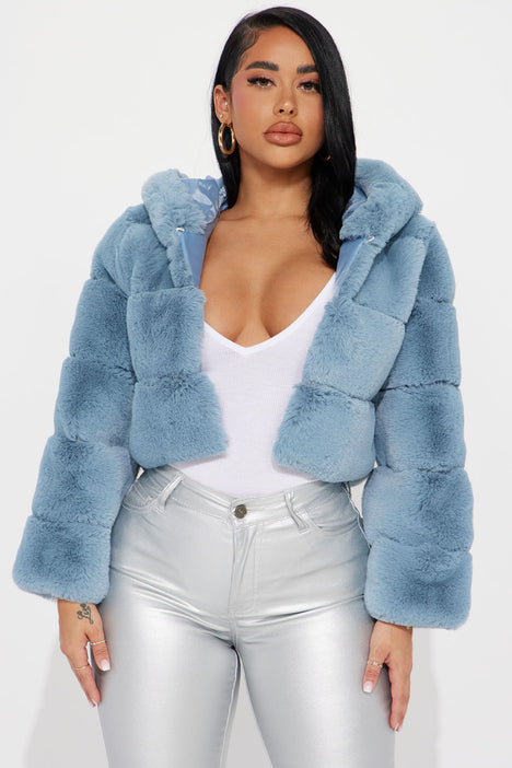 Let Me Upgrade You Faux Fur Coat Light Blue Fashion Nova