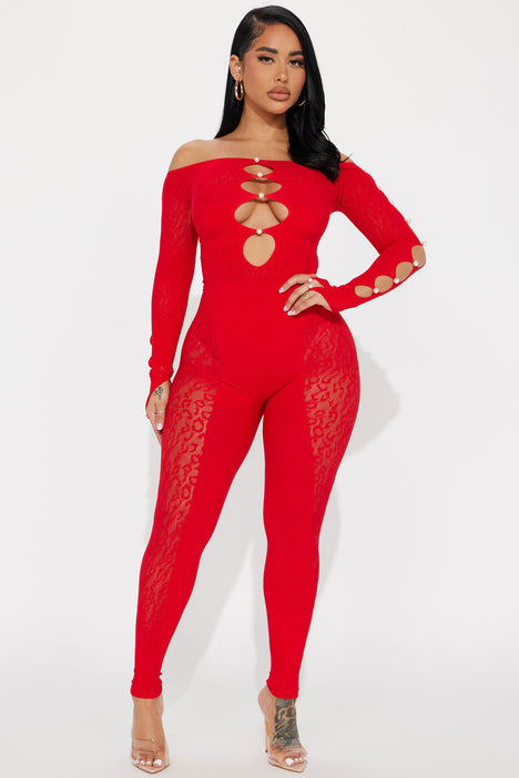 Fashion nova red sale and black jumpsuit