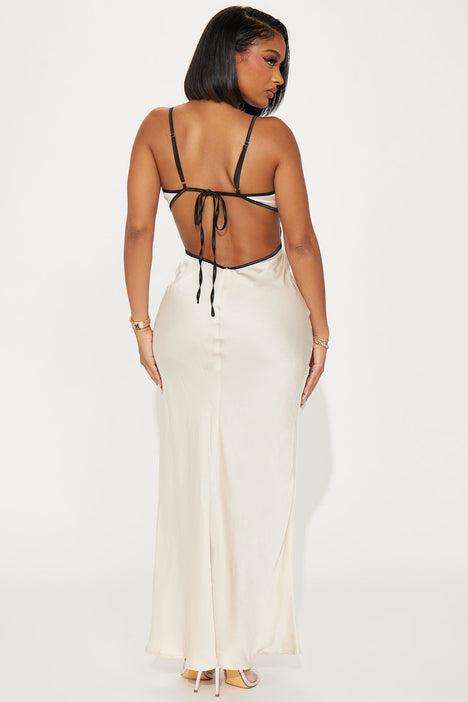 Missguided plunge cross back maxi dress in on sale cream