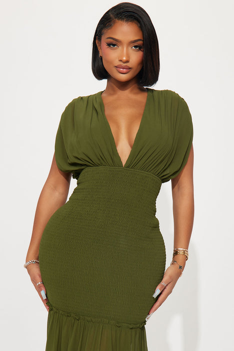 Sienna Chiffon Maxi Dress Olive Fashion Nova Dresses