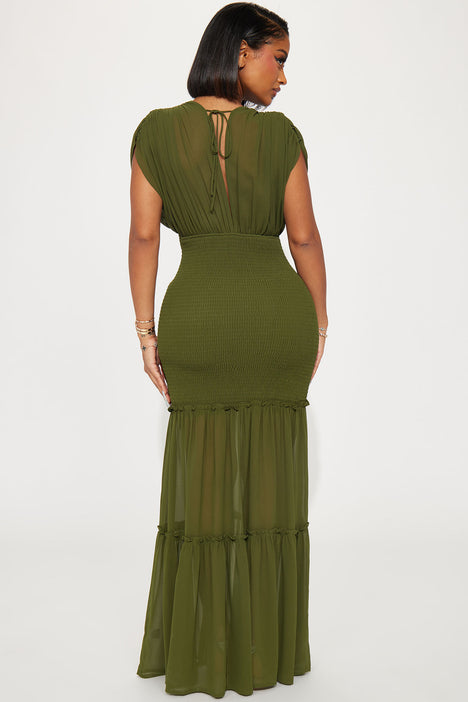 Sienna Chiffon Maxi Dress Olive Fashion Nova Dresses