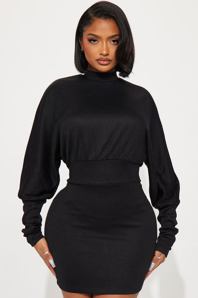 Demi Sweater Mini Dress - Black, Fashion Nova, Dresses