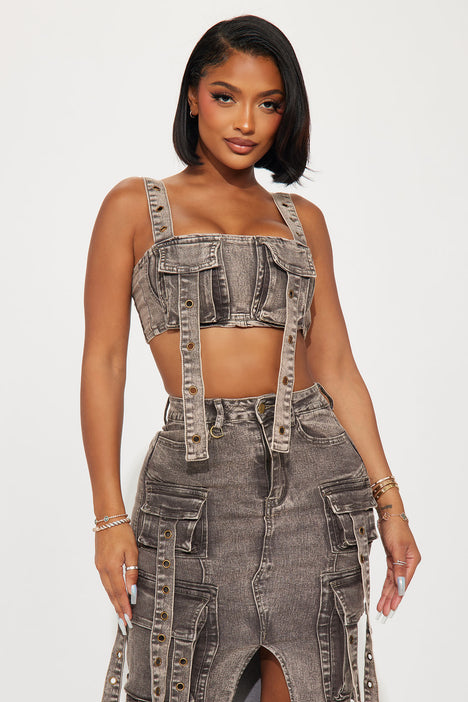 Jean skirt top black crop top