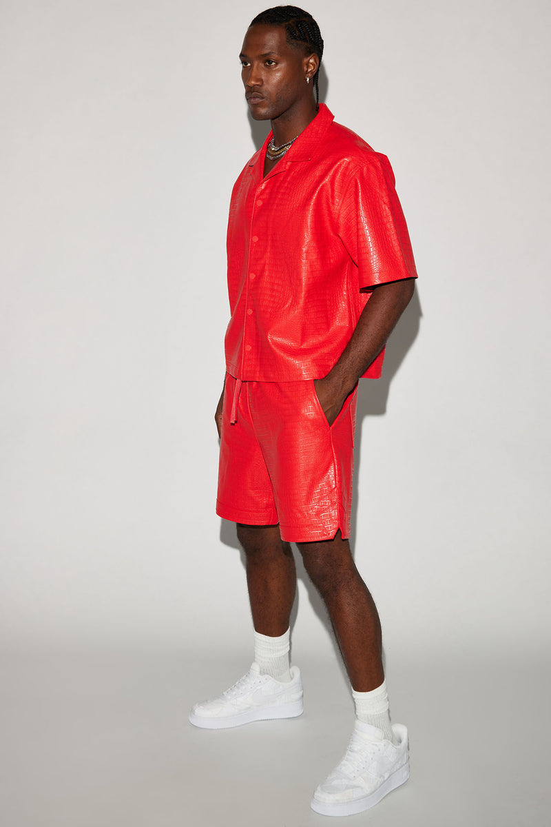Gotta Run Faux Croc Leather Basketball Shorts Red Fashion Nova