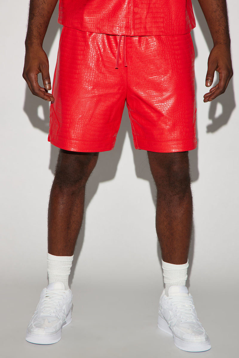 Gotta Run Faux Croc Leather Basketball Shorts Red Fashion Nova