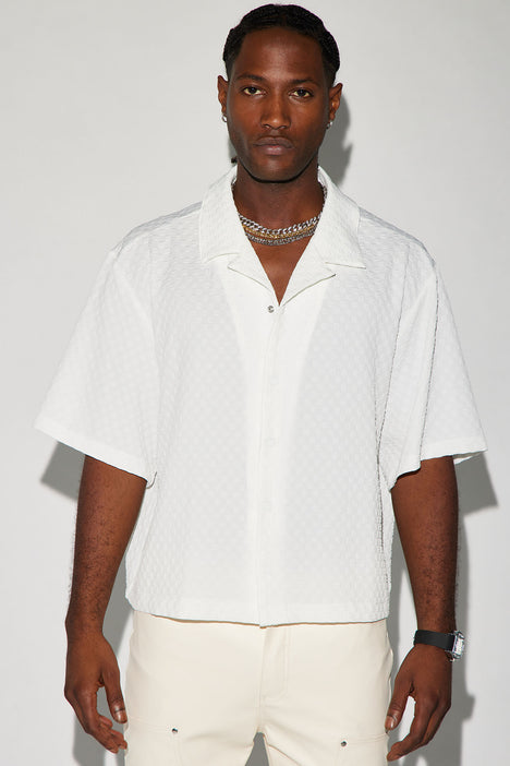Luxor Textured Cropped Button Up Shirt White Fashion Nova