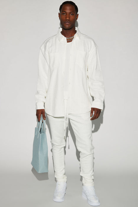 Dean Textured Long Sleeve Button Up Shirt White Fashion Nova