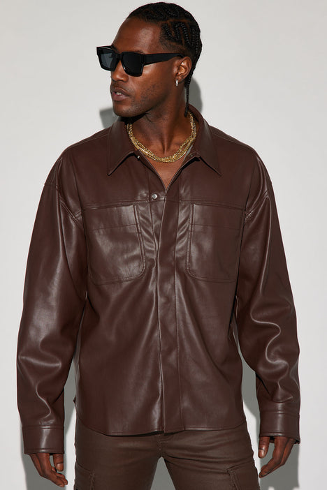 Button up shirt top with leather jacket