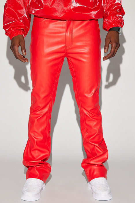 Upscale Faux Leather Flare Pants - Red