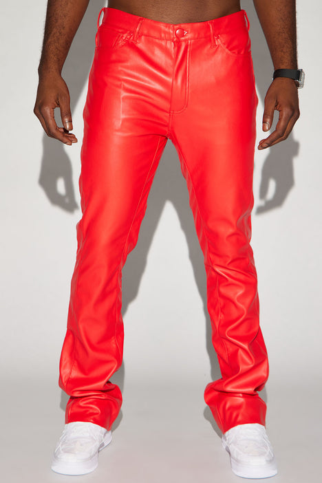 Red leather hotsell flare pants