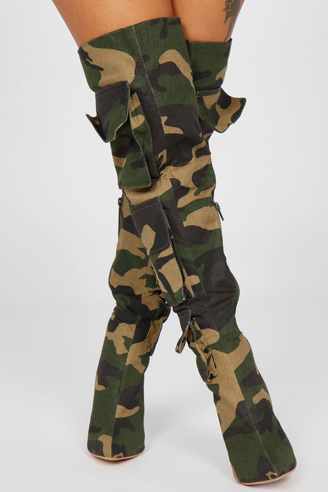 Army fatigue thigh high boots sales