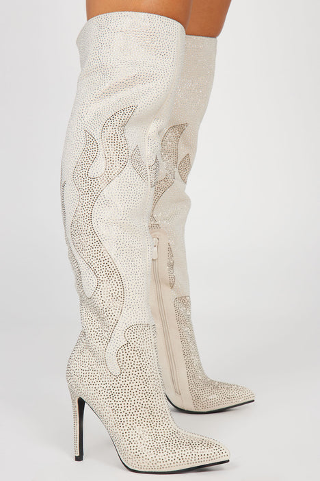 Twin Flames Glitter Boots White Silver