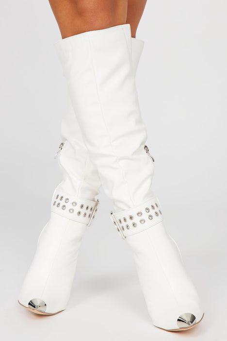 Liberty Buckle Knee Hight Boots White Fashion Nova Shoes