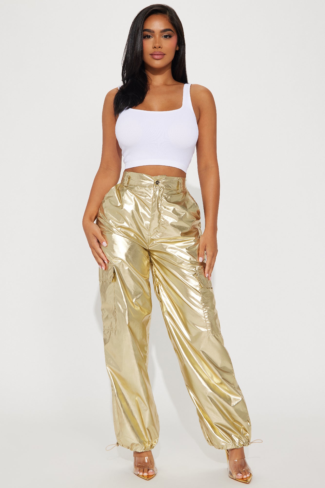 Light My Fire Metallic Cargo Jogger Gold Fashion Nova Pants